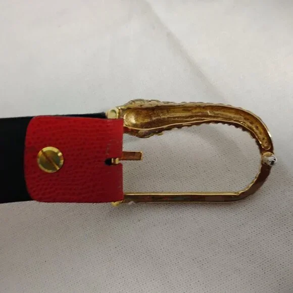 ❤️70\'s Vintage RED LEATHER & GOLD G LOGO SNAKE BELT BUCKLE Size M ❤️70 main image 2